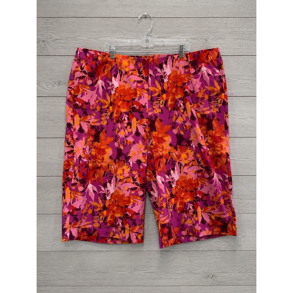 Isaac Mizrahi Live Wide Leg Capri Pants 28WP Pink Orange Floral A646826 Stretch